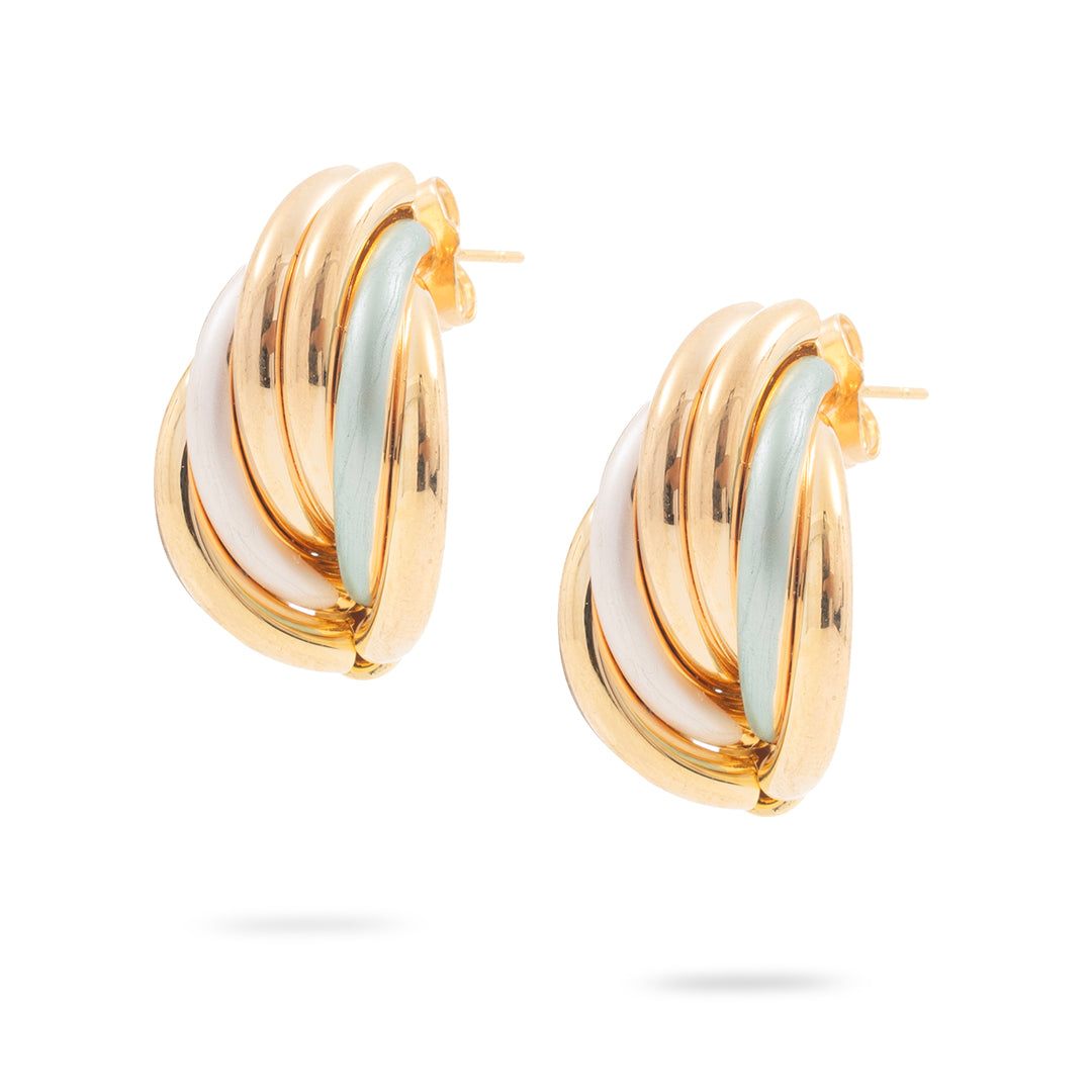 ZENA Pastel Şeritli Gold Oval Halka Küpe