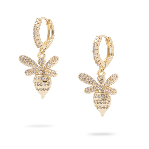 ZENA Arı Figürlü Gold Taşlı Küpe